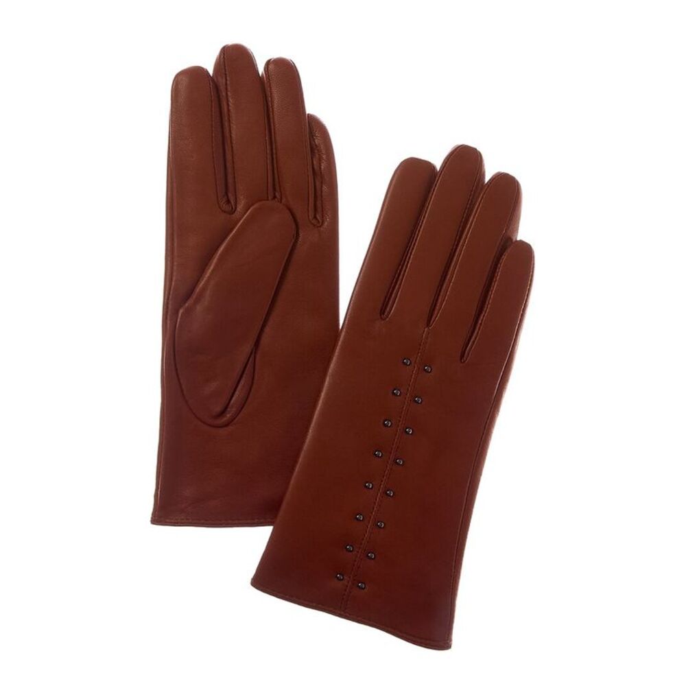 Sofiacashmere Cashmere-Lined Nappa Leather Gloves, Brown